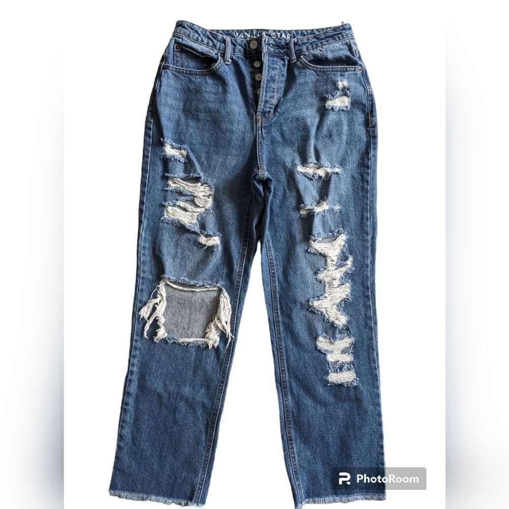 Vanilla Star boyfriend 90s jeans juniors size 7 distressed high waist